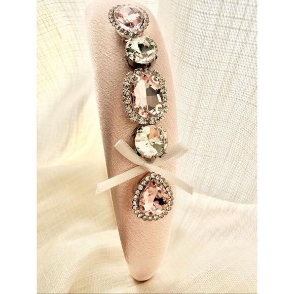 Blush Pink Crystal Embellished Padded Headband – Handmade main image 4